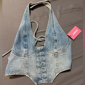 KATRINA LACE UP DENIM CORSET- EDIKTED